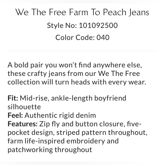 We The Free Farm To Peach Jeans 28 embroidered farm animals sold out barnyard - Picture 5 of 11